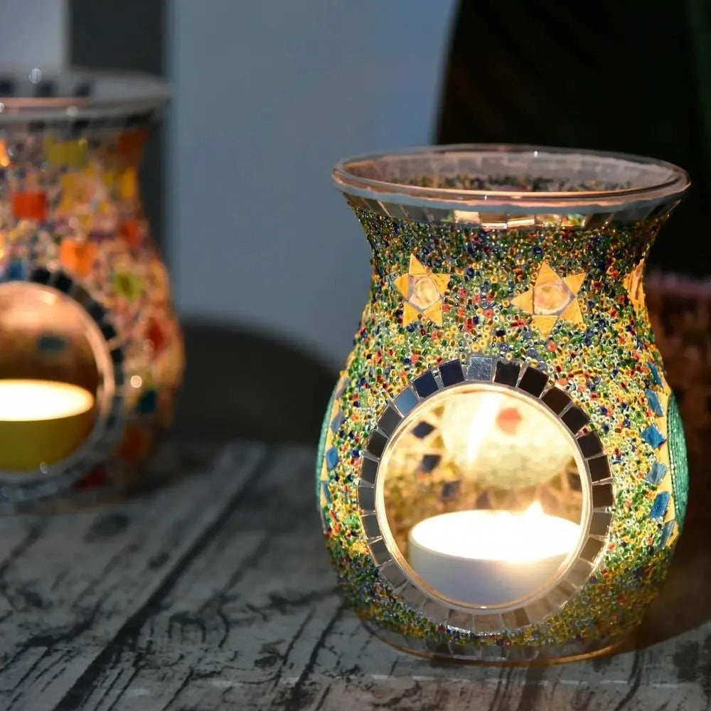 Handmade Mosaic Glass Aroma Lamp – Stained Glass Oil Burner & Candle Holder