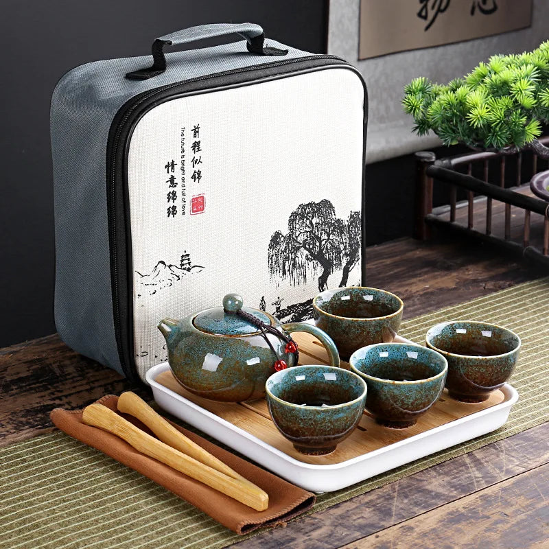 Travelling Bag 4 Cups Chinese Kung Fu Tea Set Travel Set Ceramic