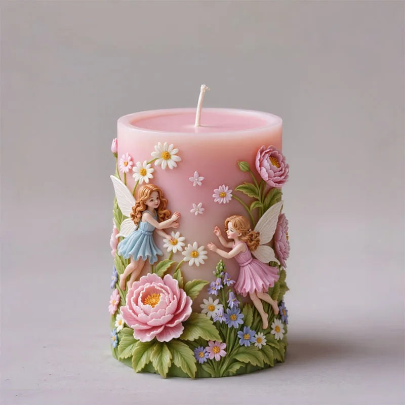 Flower Border Twin Elves Candle Mold Silicone DIY - Your Ritual Hub 