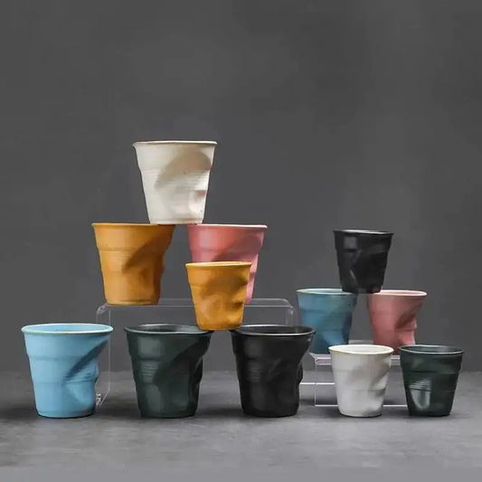 Coarse Pottery Coffee Cup   Hand Kneaded Pleated Cup Ceramic