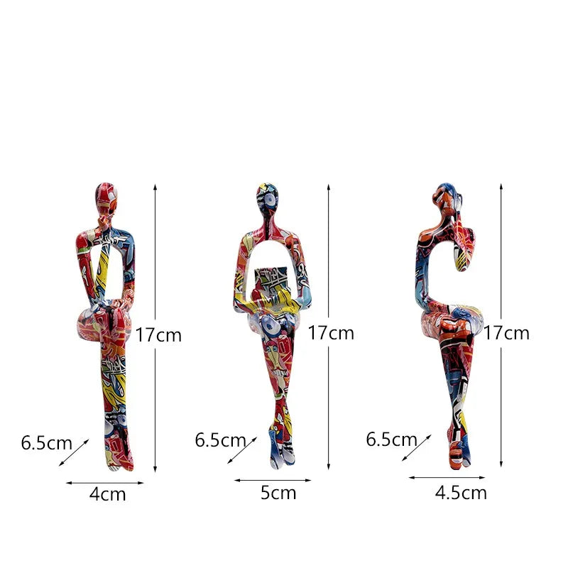 Abstract Thinker Figurine Set of 3 – Modern Minimalist Resin Statues