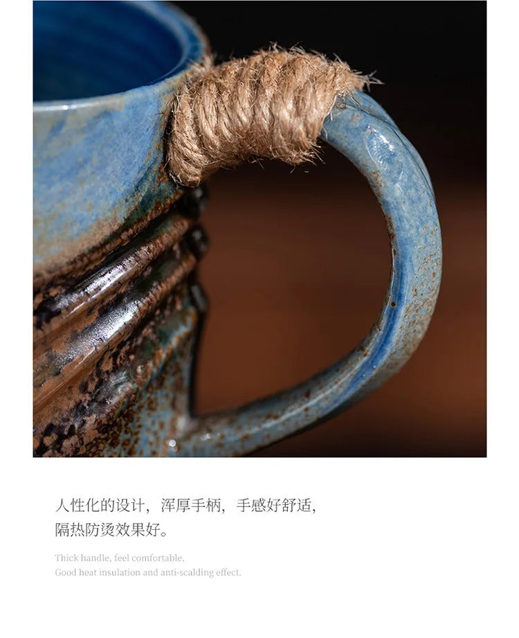 Creative Spiral Hemp Rope Ceramic Cup Retro Rough Pottery Coffee Cup - Your Ritual Hub 