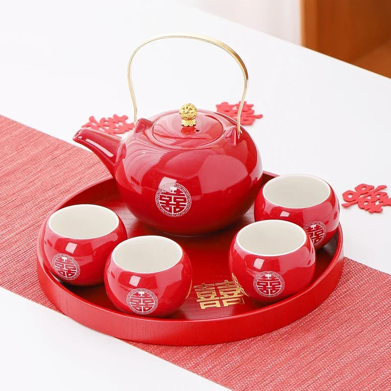 Red Ceramic Teaware Suit Chinese Handmade