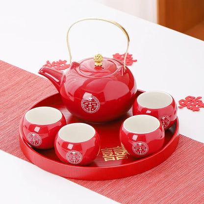 Red Ceramic Teaware Suit Chinese Handmade