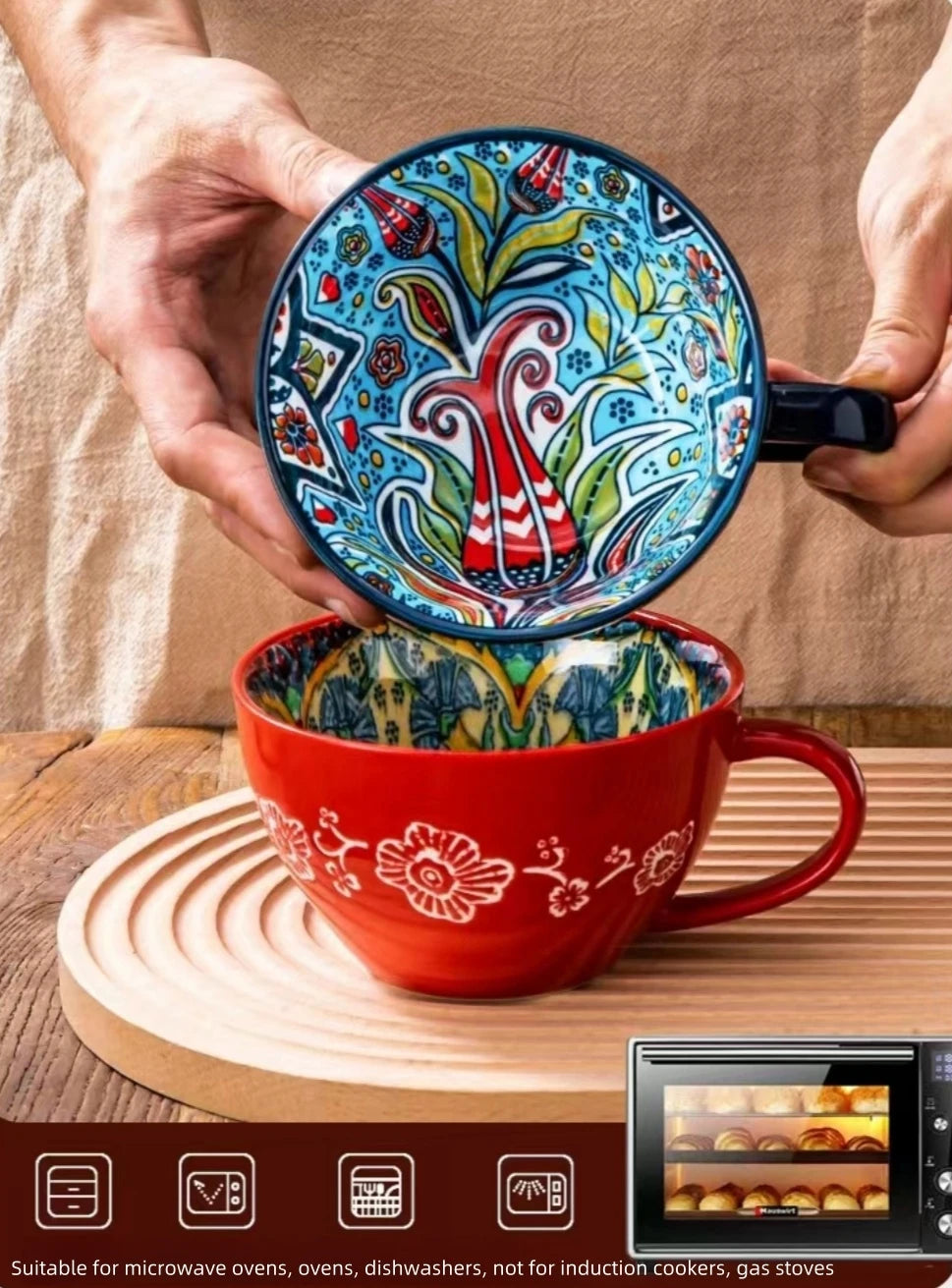 Bohemian Morning Tea Mug, 13.5 oz Ceramic Coffee Mugs - Your Ritual Hub 