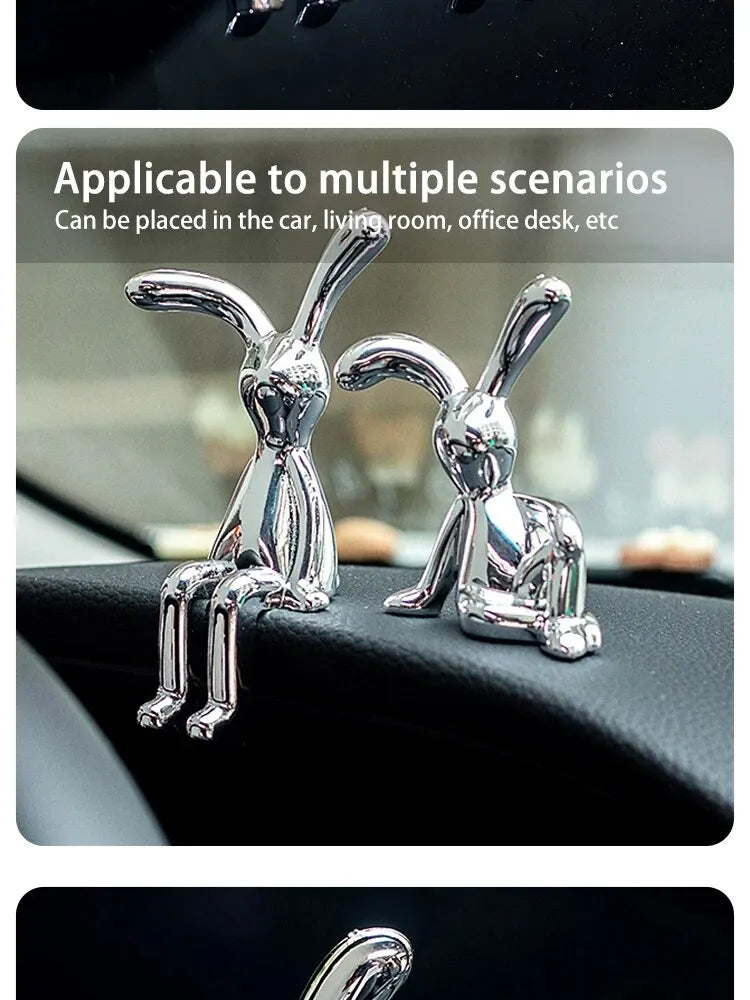 Silver Chrome Rabbit Duo Figurines – Set of 2 Sculptural Decor Statues