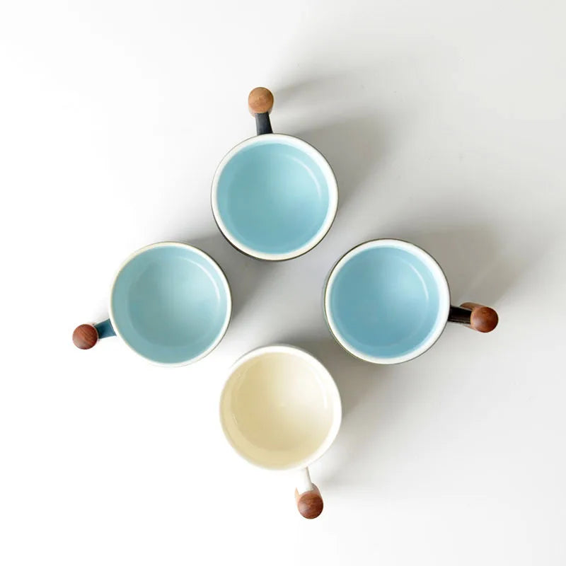 Creative Handmade Exquisite Coffee Cup Vintage Coffee Cup With Wooden Handle