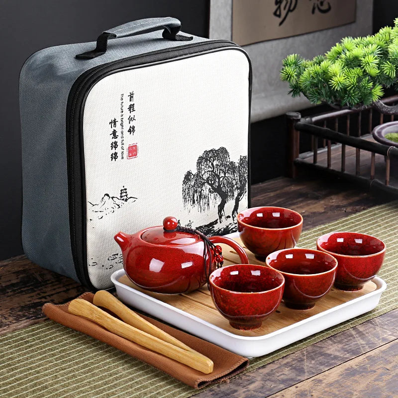Travelling Bag 4 Cups Chinese Kung Fu Tea Set Travel Set Ceramic