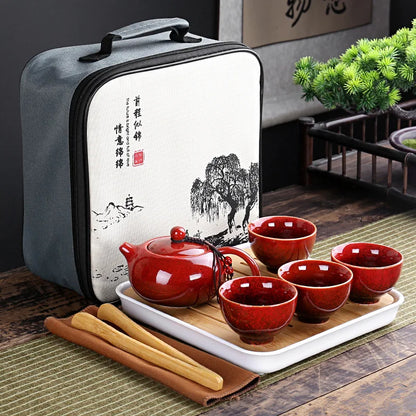 Travelling Bag 4 Cups Chinese Kung Fu Tea Set Travel Set Ceramic