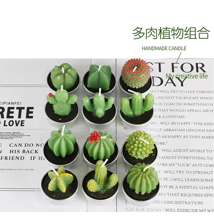 12pcs Mini Cactus Candles Succulent Greenery Candles Flameless - Your Ritual Hub 