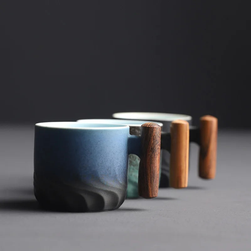 6pcs Set Ceramic Retro Espresso Coffee Cup With Wooden Handle - Your Ritual Hub 