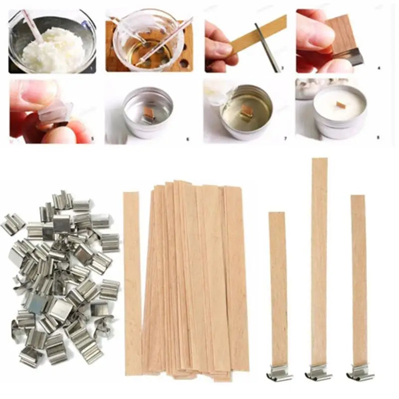 50-Pack Wooden Candle Wicks — Multi-Size with Sustainer Tabs