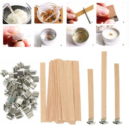 50-Pack Wooden Candle Wicks — Multi-Size with Sustainer Tabs