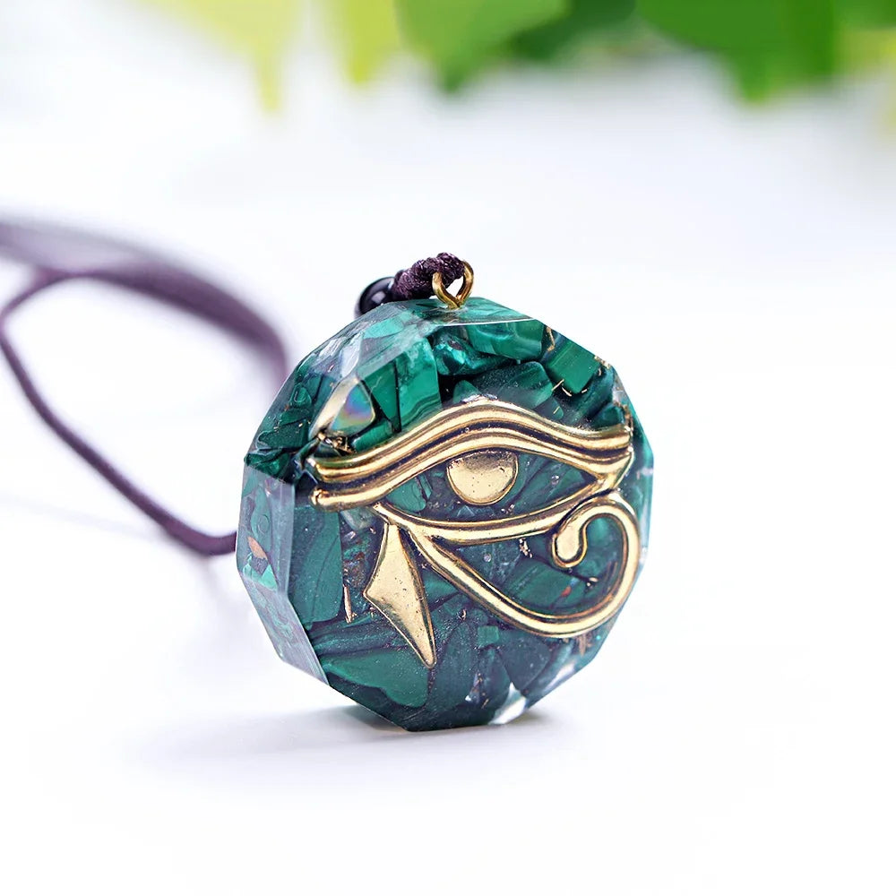 Eye of Horus Orgone Energy Pendant Necklace – Malachite, Lapis Lazuli & Healing Crystals