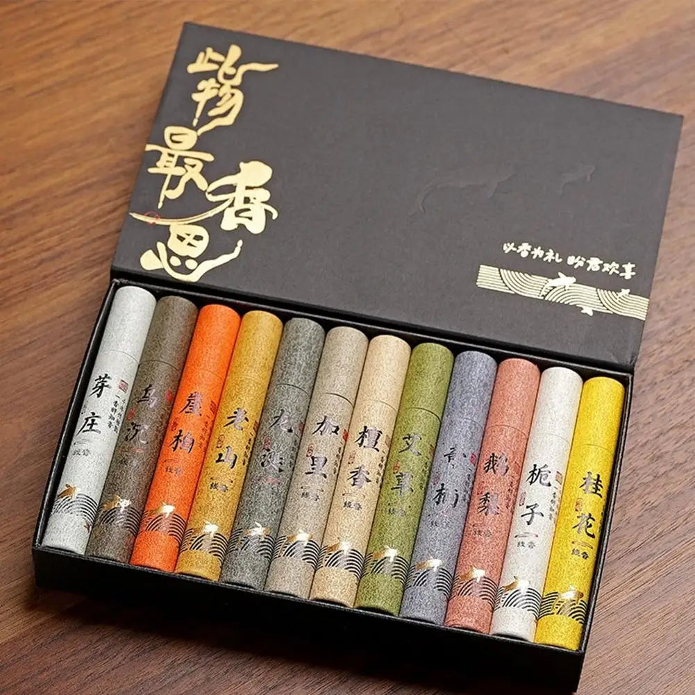 Chinese 12 kinds of scented Incense Stick Gift Box Set natural linear Aromatherapy - Your Ritual Hub 