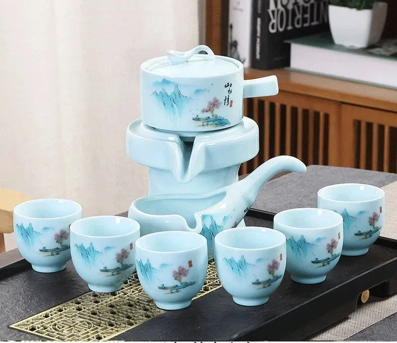 8 Pcs Set Semi Automatic Tea Sets Chinese  Ceramic
