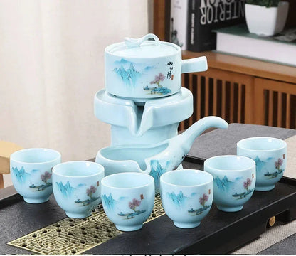 8 Pcs Set Semi Automatic Tea Sets Chinese  Ceramic