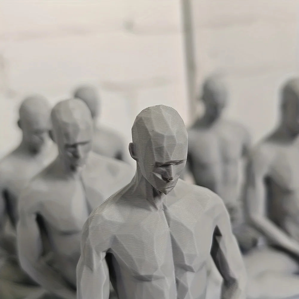 Geometric Polygon Seated Figure Sculpture – Zen Meditation Desktop Décor
