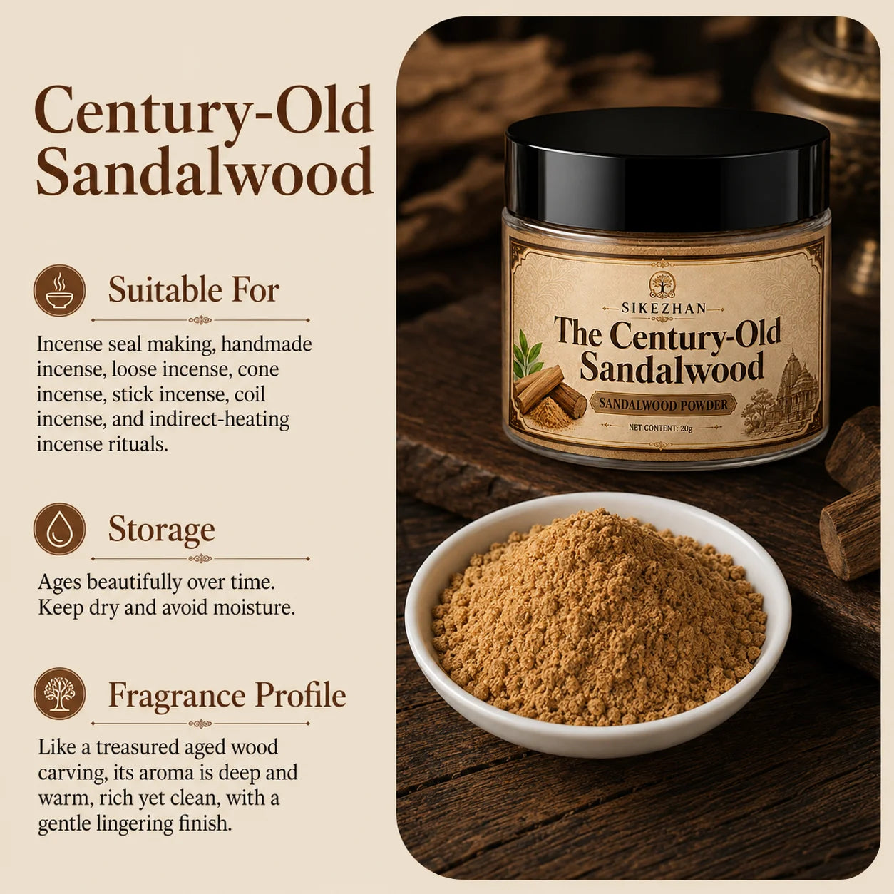 Pure Sandalwood Incense Powder Kit – with Vintage Brass Dragon Censer