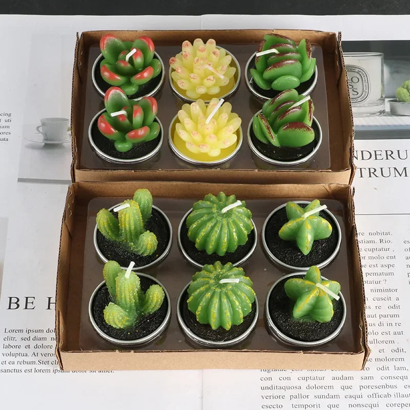 12pcs Mini Cactus Candles Succulent Greenery Candles Flameless - Your Ritual Hub 