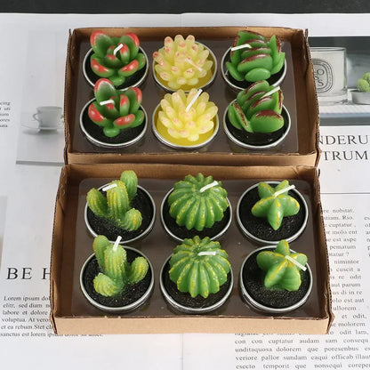 12pcs Mini Cactus Candles Succulent Greenery Candles Flameless