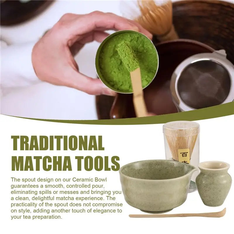 Japanese Matcha Set — Bowl with Spout, Holder & Bamboo Scoop
