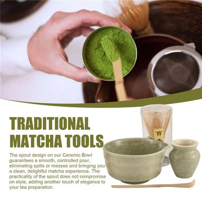 Japanese Matcha Set — Bowl with Spout, Holder & Bamboo Scoop