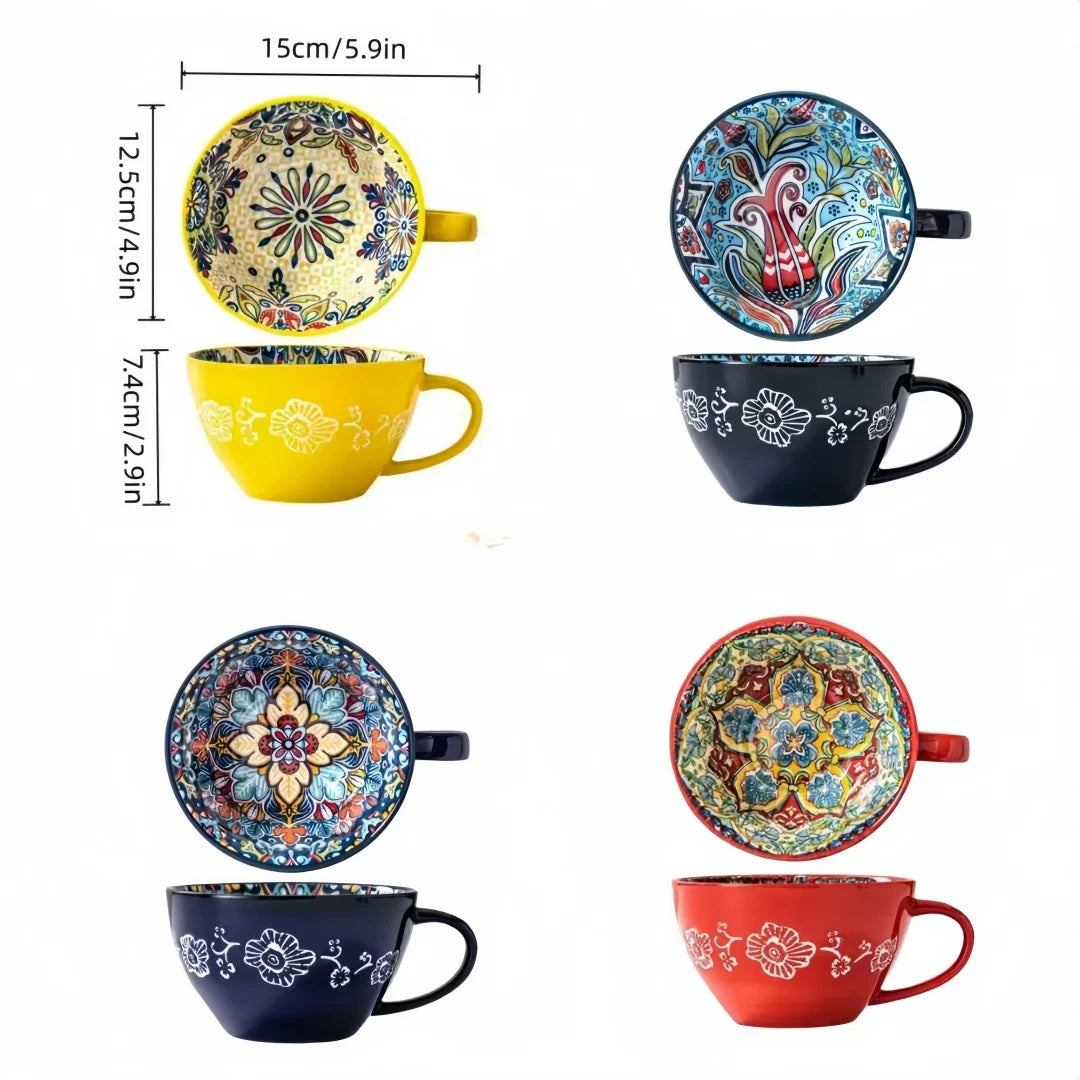Bohemian Morning Tea Mug, 13.5 oz Ceramic Coffee Mugs - Your Ritual Hub 