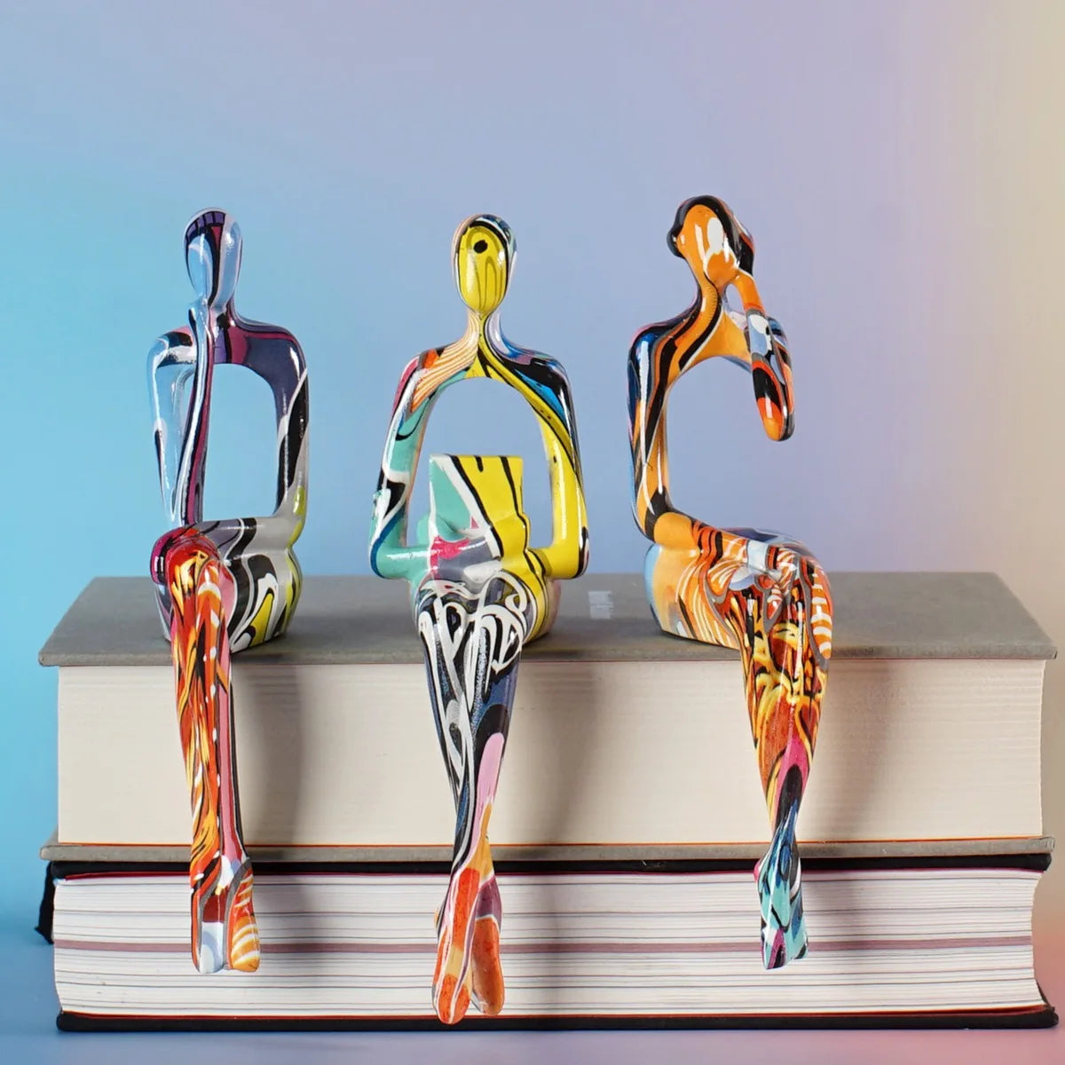 Abstract Thinker Figurine Set of 3 – Modern Minimalist Resin Statues