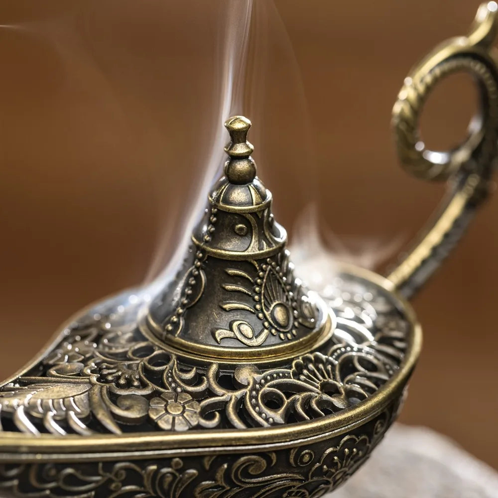 Antique Metal Incense Burner — Aladdin Lamp Style | Ritual Home Decor | Your Ritual Hub