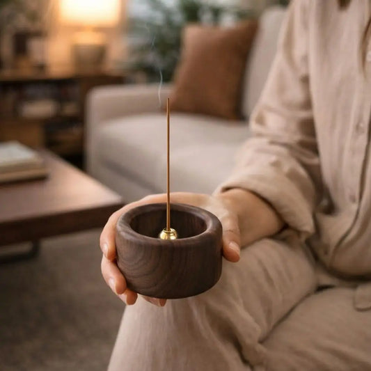 Creative Retro Wooden Incense Holder Round Sturdy Incense Stick Burner Handmade Incense Base Meditation