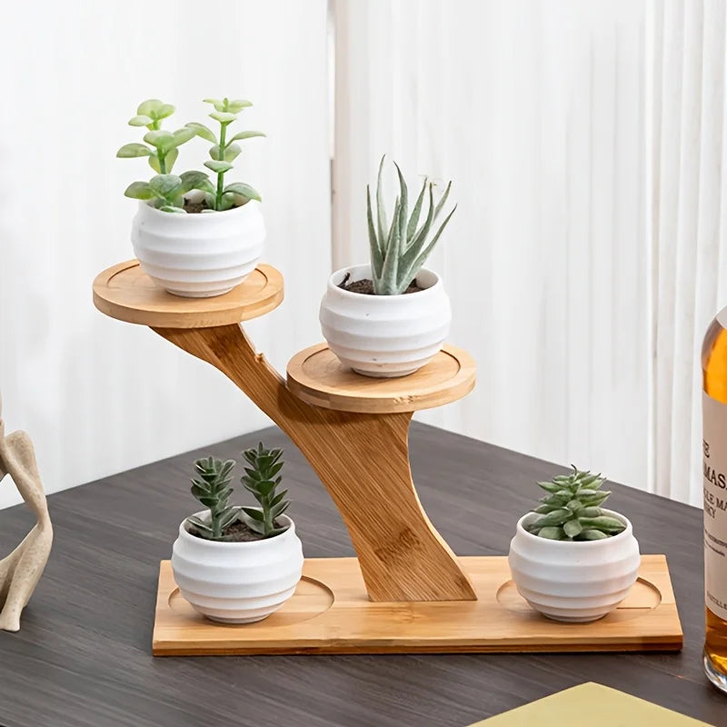 2-Tier Bamboo Plant Stand, 3-Pot Wooden Flower Shelf & Display Rack for Altar Decor, Succulents & Indoor Herbs