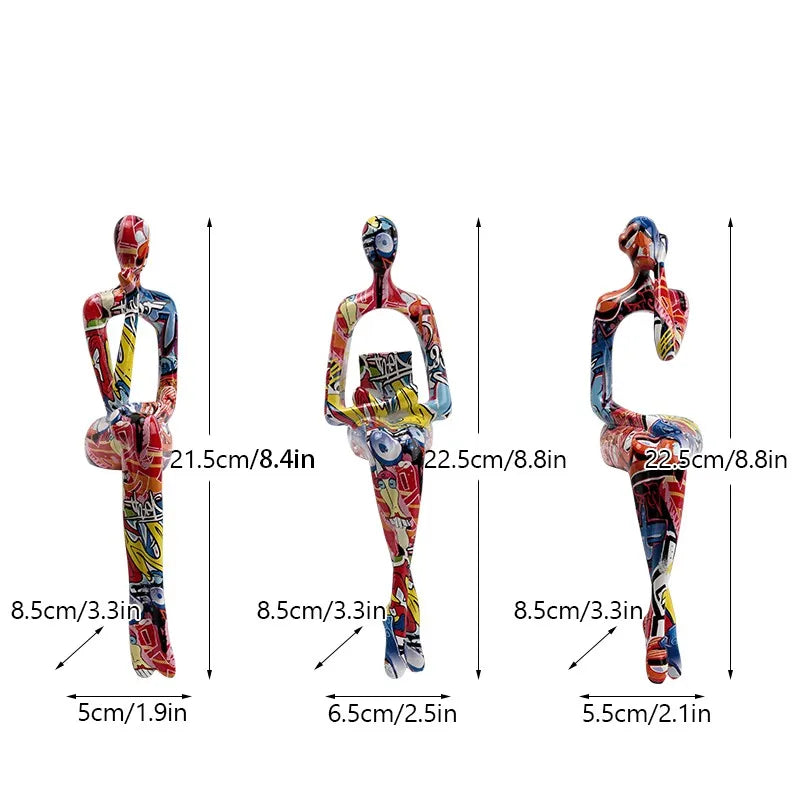 Abstract Thinker Figurine Set of 3 – Modern Minimalist Resin Statues