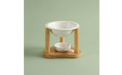 Ceramic Oil Warmer Bamboo Frame Wooden Aroma Lamp