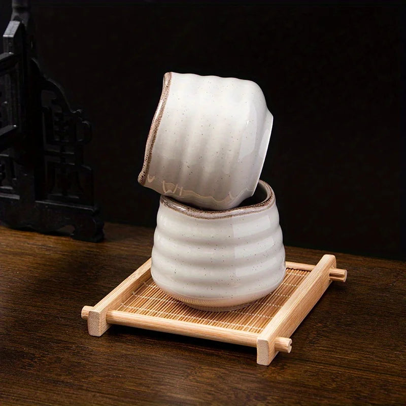 Kiln-Turned Ceramic Matcha Cups – Set of 2 Handleless Kung Fu Tea Cups