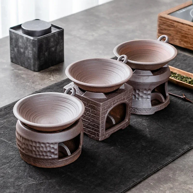3-in-1 Ceramic Tea Warmer Stove – Coarse Pottery Fragrance Dispenser & Candle Holder