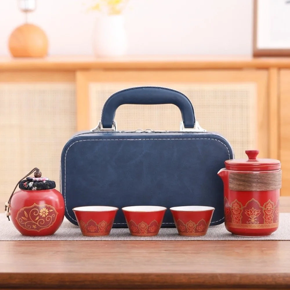 Ceramic Travel Tea Set with Proctive Box Chinese Style Tea