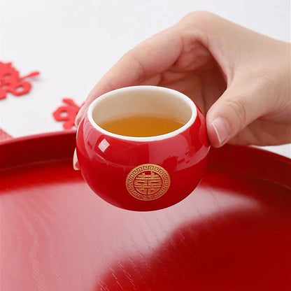 Red Ceramic Teaware Suit Chinese Handmade