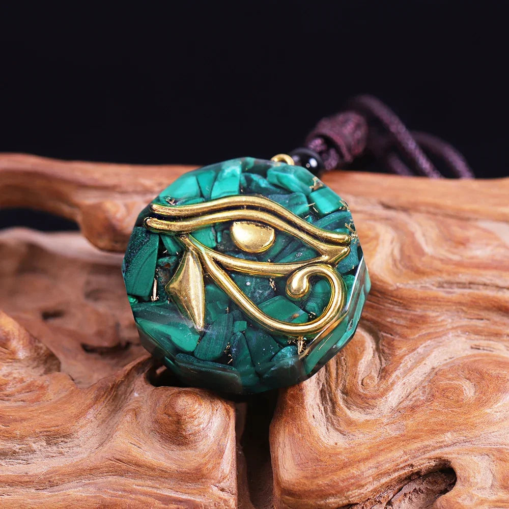 Eye of Horus Orgone Energy Pendant Necklace – Malachite, Lapis Lazuli & Healing Crystals