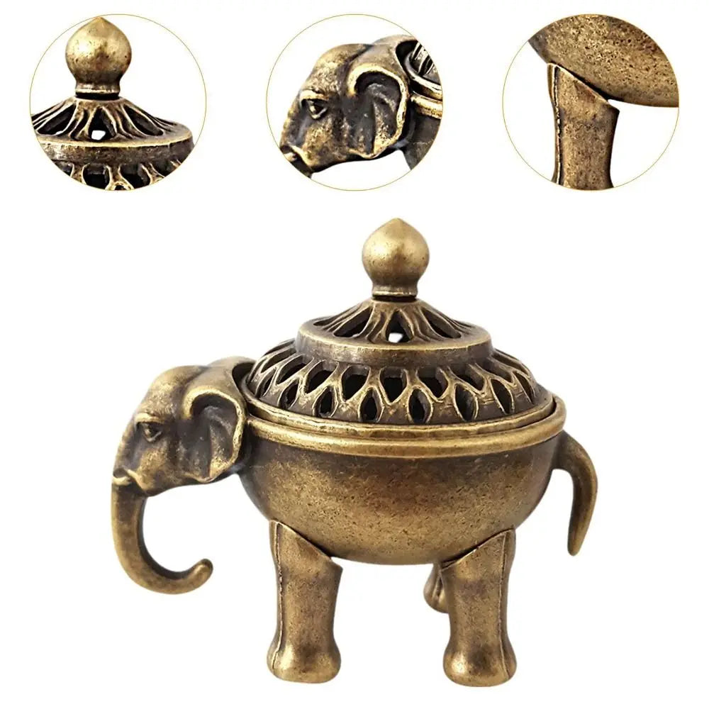 Elephant Lotus Incense Burner — Vintage Alloy Censer
