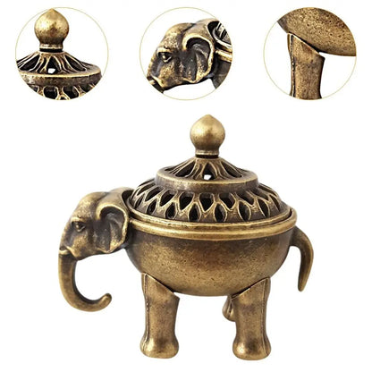 Elephant Lotus Incense Burner — Vintage Alloy Censer