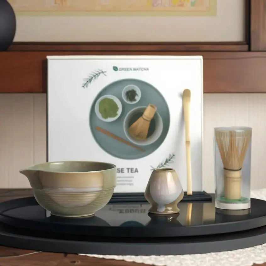 2025 Vintage Matcha Set 4pcs Ceramic Spout Bowl Whisk Bamboo Chasen - Your Ritual Hub 