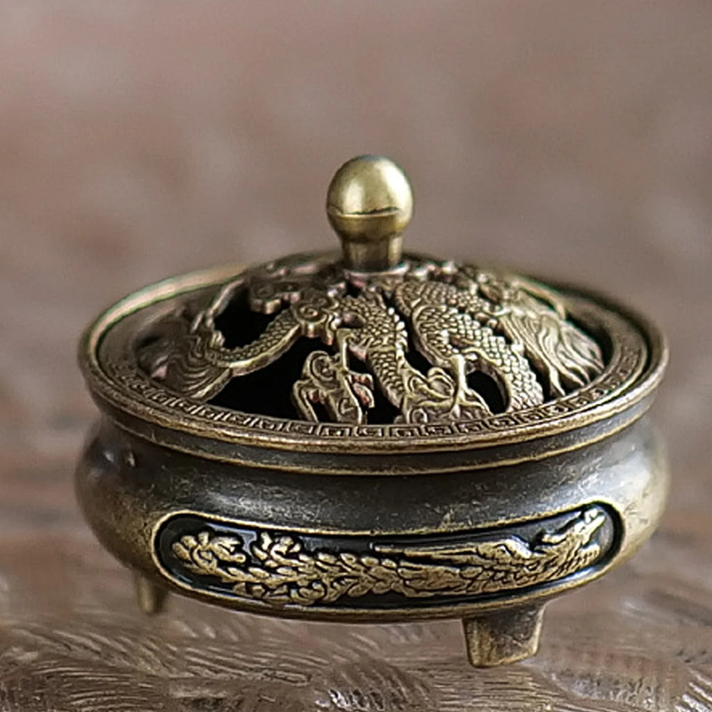Pure Sandalwood Incense Powder Kit – with Vintage Brass Dragon Censer