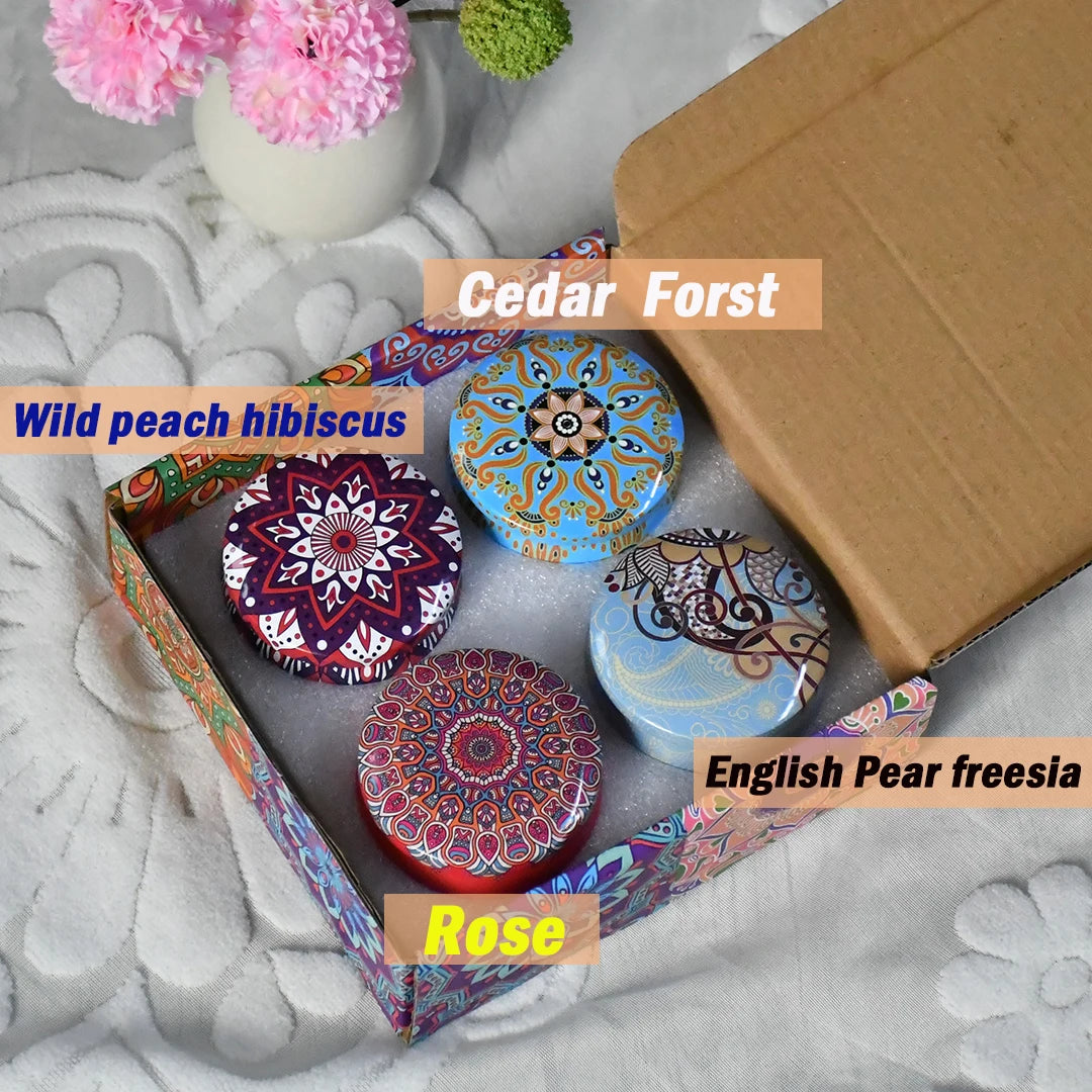 4Pcs/Box Scented Candle Set Gift Islamic Arabian Patterns Fragrance Candle Jar Smokeless - Your Ritual Hub 
